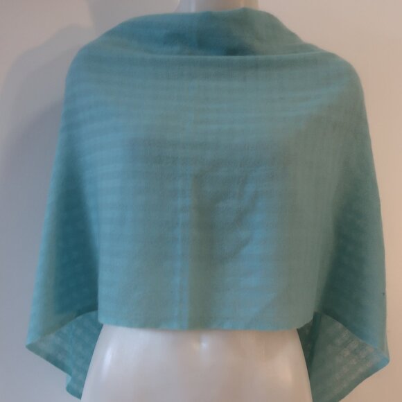 Women Shih Aqua Blue Pure Cashmere Light Knit Shawl Cover OS - Picture 5 of 15